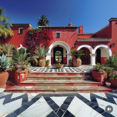 Mexican Buildings, Baptiste Bohu, Maximalist House, Pueblo House, Mexican Villa, Spanish Mansion, Andalusian Architecture, Mansion Estate, Spain House