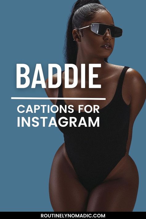 Woman in bathing suit with words baddie captions for Instagram Baddie Quotes For Instagram, Insta Captions For Selfies, Funny Selfie Captions, Best Ig Captions, Flirty Captions, Best Captions For Selfies, Sassy Instagram Captions, Baddie Captions, One Word Caption