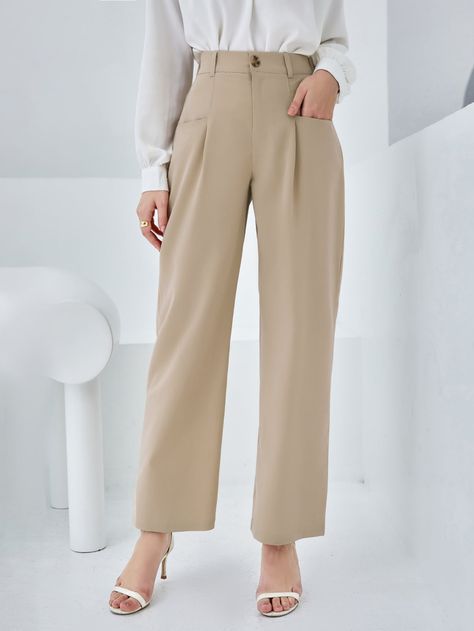 Solid Pocket Detail Tailored Pants Slack Pants Outfits For Women, Trousers Women Outfit, Kibbe Style, Women Suit Pants, Pant Outfits For Women, Trousers For Girls, Formal Pant, Joggers For Women, Cool Denim