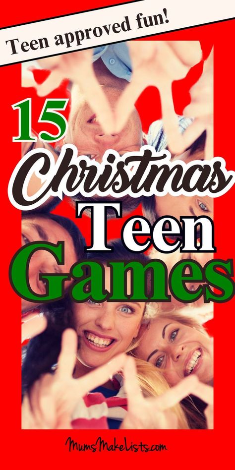 15 Fun Christmas Party Games For Teens 2023 Christmas Teen Activities, here are 15 of the best party games for teenagers to play during the festive holiday season. Relay races, Santa Limbo, Christmas scavenger hunt, Christmas Gift relay race, Christmas wrapping race, Christmas Karaoke Challenge, Fun games and activities for teens to take part in Christmas fun with their family and friends. Exciting teen Christmas games save for Holiday event planning. Teen approved fun. Christmas activities teen Fun Activities For Teenagers, Christmas Party Games For Teens, Scavenger Hunt Christmas, Relay Race Games, Christmas Karaoke, Party Games For Teens, Christmas Group Games, Challenge For Teens, Teen Activities