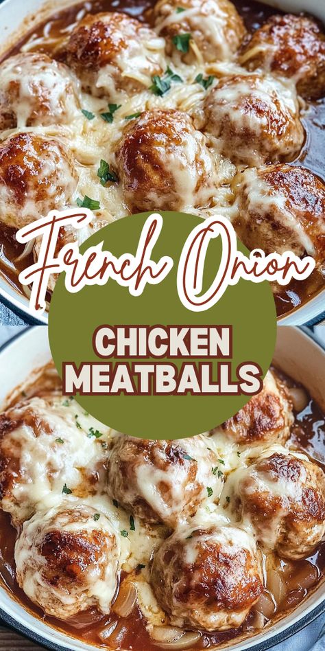 Crockpot Chicken Meatballs, Chicken Meatball Dinner, Chicken Meatballs Crockpot, French Onion Chicken Meatballs, Chicken Meatball Recipe, Baked Chicken Meatballs, Chick Flick, Chicken Meatball Recipes, Beef Dinners