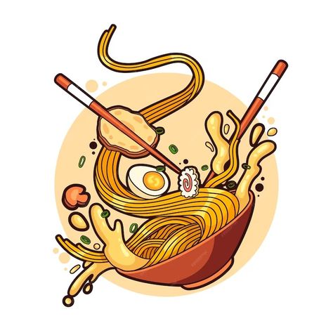 Free Vector | Hand drawn ramen illustration Noodle Illustration, Ramen Illustration, Diy Ramen, Noodle Art, Lighter Art, Korean Illustration, Pasta Art, Logo Psd, Cat Club