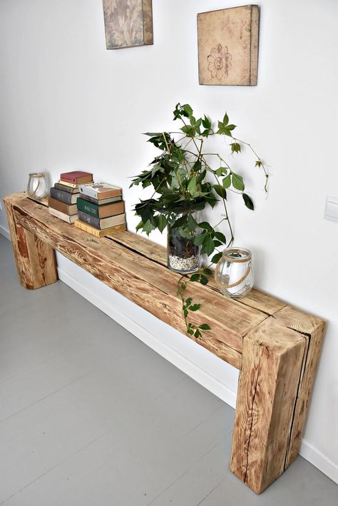 Old Beam Console Table Unique Old Wood Rustic Style Table Loft Organic Reclaimed Barn Wood Entryway Table Natural Rugged Wood Modern Country - Etsy Aged Wood Furniture, Raw Wood Side Table, Beam Console Table, Natural Wood Console Table, Raw Furniture, Distressed Wood Furniture, Old Wood Table, Wood Furniture Living Room, Driftwood Furniture