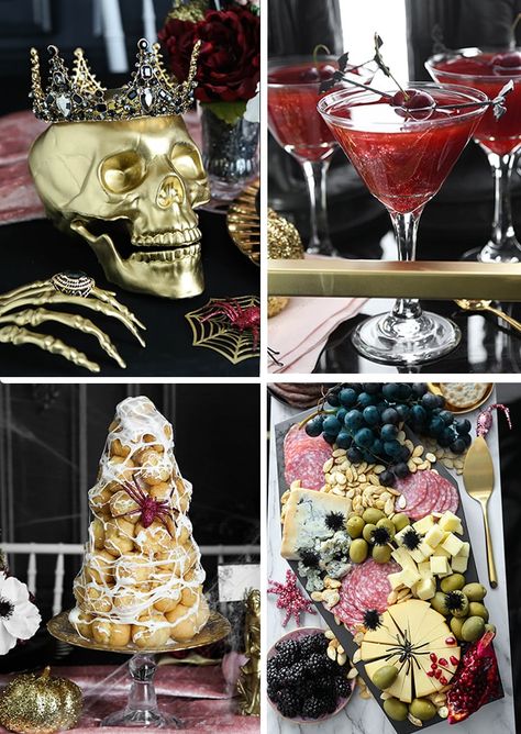 Glam Creepy Halloween Party, Classy Halloween Food Ideas, Glam Halloween Party Decor, Ghouls Just Want To Have Fun Party, Extravagant Halloween Party, Witches Ball Party, Fairytale Halloween Party, Classy Halloween Party Food, Upscale Halloween Party