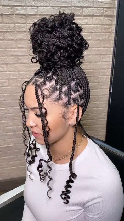 💖 Here are 5 cute & quick styles for your knotless bob. #knotlessbraids #houstonknotlessbraids #knotlessbraidshouston #houstonhair… | Instagram Up Do Hairstyles With Braids, Cute Short Hair Styles Braids, Nature Braids Black Hair, Boho Bob Knotless Braids Styles, Bob Boho Knotless Braids Hairstyles, Short Curl Braid Hairstyles, Styles For Short Boho Knotless Braids, Short Boho Knotless Braids Styles, Short Boho Knotless Braids Hairstyles