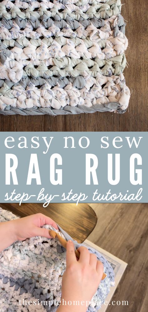 How to Make a No Sew Rag Rug from Thrifted Bed Sheets - The Simple Homeplace Braided Rag Rug Tutorial, No Sew Rag Rug, Braided Rag Rug Diy, Braided Rug Tutorial, Denim Rag Rugs, Hand Braided Rug, Rag Rug Diy, Homemade Rugs, Rag Rug Tutorial