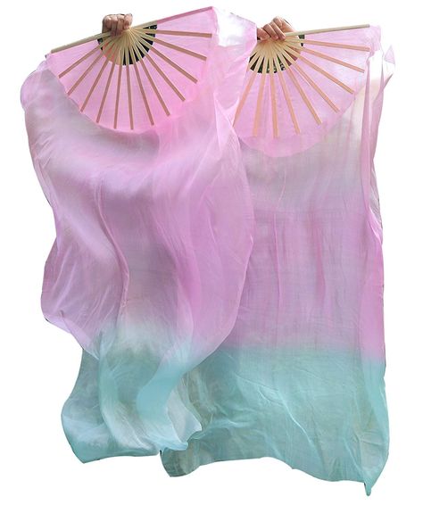 Silk Fan Dance, Vietnamese Fan Dance, Fan Veils, Color Guard Flags Silk, Belly Dance Veil, Worship Dance Outfits, Silk Fans, Color Guard Flags, Rainbow Fan