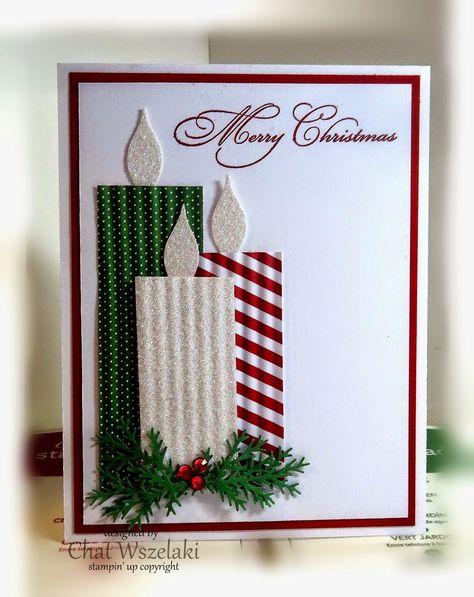 Stampin' Up! ... handmade Christmas card from Me, My Stamps and I ... clean and elegant look ... trio of candles on punched foliage ... luv the corrugated texture ... glitter paper flames ... gorgeous calligraphic font Stampin Up Christmas Cards 2019-2020, Boss Mom, Card Inspo, Beautiful Christmas Cards, Homemade Christmas Cards, Christmas Card Crafts, Stampin Up Christmas, Diy Christmas Cards, Button Cards