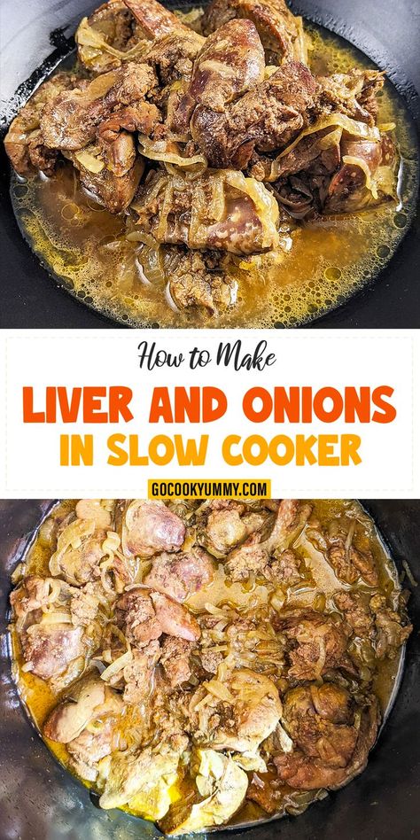 Whip up a comforting classic with our Liver and Onions recipe, made simple in your slow cooker. This four-ingredient dish combines the robust flavor of liver with sweet onions, creating a perfect blend of taste and texture. Suitable for any mealtime. Liver And Onions Recipe, Chicken Liver Recipes, Liver And Onions, How To Cook Liver, Liver Recipes, Lemon Chicken Recipe, Slow Cooker Recipe, Chicken Enchilada Recipe, Chicken Slow Cooker Recipes