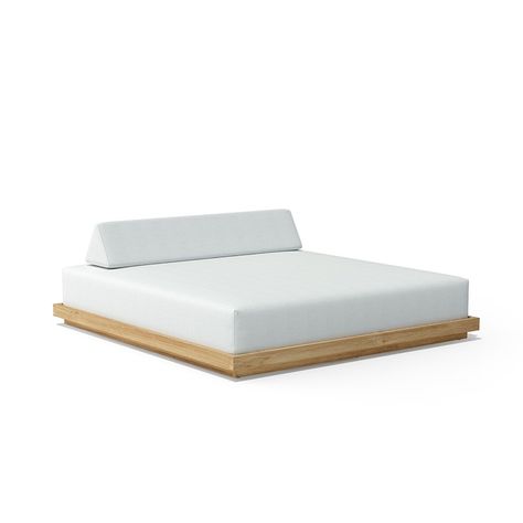 Walters Outdoor, Kuro Wide Backless Daybed | Walters Weathered Teak, Teak Outdoor, Sunbrella Fabric, Japanese Design, Furniture Covers, Minimalist Aesthetic, Daybed, White Wash, Frame Design