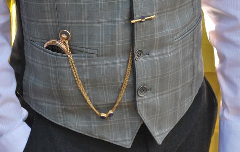 pocket watch & straight chain (with t-bar), worn from vest buttonhole to vest pocket, featuring slides along the chain length Pocket Watch Antique, Gold Chains For Men, Pocket Watch Chain, Gold Chain Jewelry, Pocket Watches, Watch Chain, Suit Vest, Watch Sale, Chains For Men