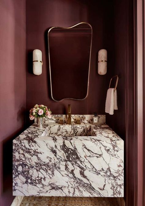 Manhasset Home by Hilary Matt Interiors | 1stDibs Bone Inlay Mirror, Wavy Mirror, Gold Framed Mirror, Wall Mounted Sink, Arched Mirror, Custom Mirrors, Brass Mirror, Copper Sink, Square Mirror