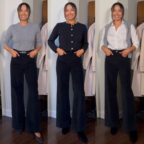 Wide Leg Corduroy Pants Outfit, Navy Trousers Outfit, Styling Wide Leg Jeans, Wide Leg Pant Outfit, Life With Jazz, Outfit Ideas Work, Wide Leg Corduroy Pants, J Crew Boots, Corduroy Pants Outfit