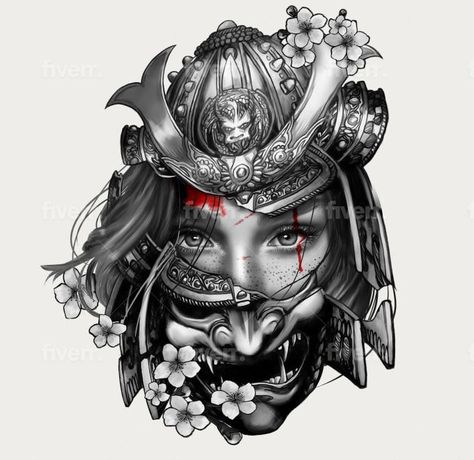 Japanese 3 Faces Tattoo, Japanese Woman Tattoo Design, Onna Musha Tattoo, Hannya Mask Tattoo Woman, Hannya Mask Tattoo Design Black And Grey, Dragon Face Tattoo Design, Samurai Face Tattoo, Japanese Woman Tattoo, Hanya Mask Tattoo Design