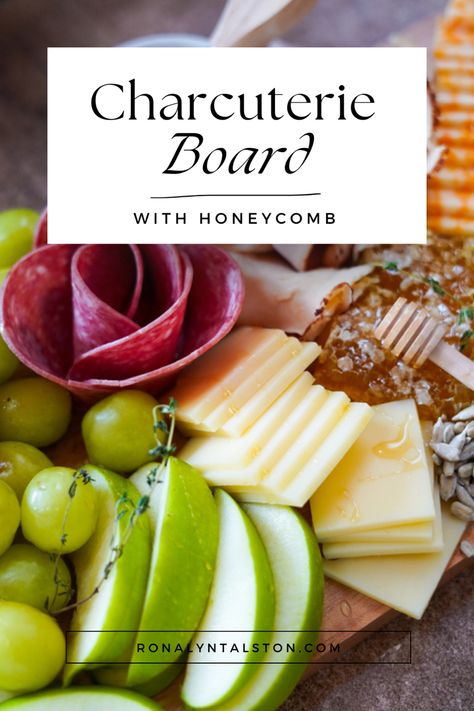 Charcuterie board with honeycomb is the perfect cheese board. #charcuterie #honeycomb Charcuterie Board With Honey, Charcuterie Board With Honeycomb, Honeycomb Charcuterie Board, Honey Bee Charcuterie Board, Honey Turkey, Charcuterie Display, Perfect Cheese Board, Charcuterie Plate, A Charcuterie Board