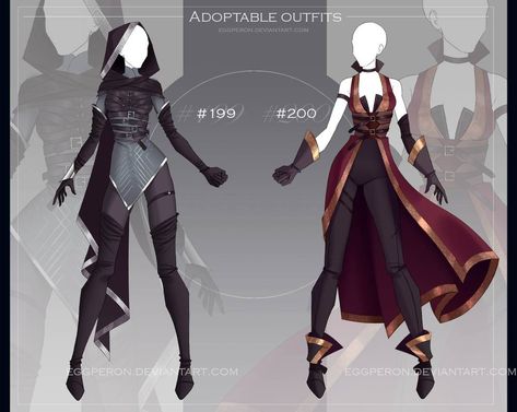 [closed] adoptable outfits auction #199-200 by Eggperon on DeviantArt Warrior Outfit, Art Outfits, Clothing Sketches, Super Hero Outfits, Drawing Anime Clothes, Hero Costumes, Dress Sketches, Fete Anime, Modieuze Outfits