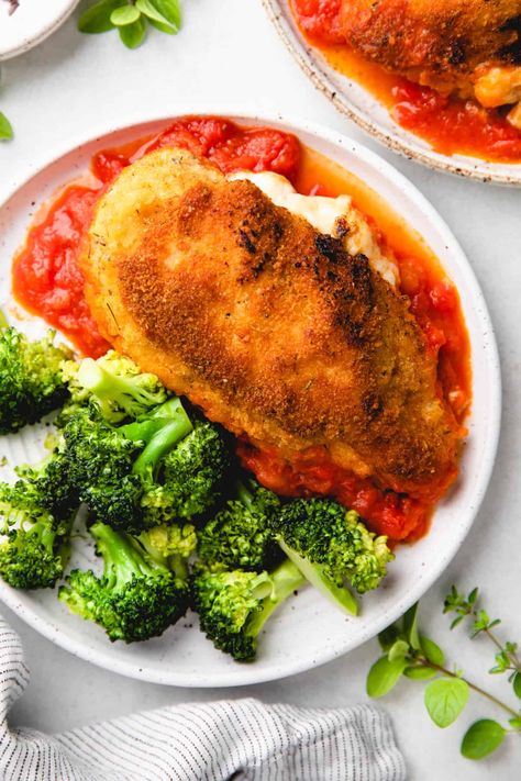 Baked Stuffed Chicken Breast Recipes, Panko Crusted Chicken Breast, Mozzarella Stuffed Chicken Breast, Marinara Sauce From Scratch, Mozzarella Stuffed Chicken, Baked Stuffed Chicken, Chicken Breast Stuffed, Crusted Chicken Breast, Bacon Potato Salad