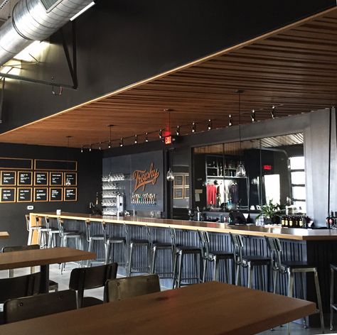 Everything about this is great Taproom Design Brewery, Tap Room Brewery Design, Beer Shop Design, Beer Bar Ideas, Taproom Design, Taproom Ideas, Warehouse Bar, Brewery Interior, Brewery Decor