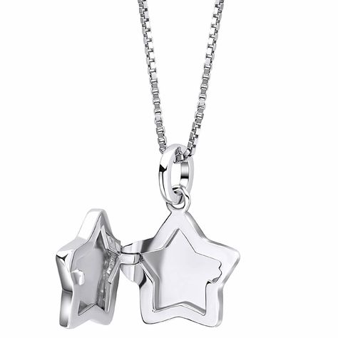 Children's Silver Diamond Star Locket Necklace This charming locket necklace is sure to be a treasured accessory for your child. Crafted with sterling silver and a single diamond detail, this star-shaped locket necklace is an eye-catching keepsake. Necklace length: 35cm/14 inches Pendant size: (WxHxD): 13 x 14 x 3.5mmMaterial: Sterling Silver Stone type: DiamondHallmark: 925 Aesthetic Star Necklace, Star Locket Necklace, Sterling Silver Diamond Necklace, Resin For Beginners, Star Clothes, Diy Resin Coasters, Dining Extension, Stars Accessories, Star Locket