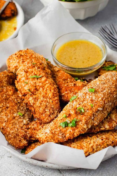 Oven-Baked Chicken Tender Fingers - Chicken Tenders Recipe Homemade Chicken Fingers Baked, Oven Baked Chicken Fingers, Chicken Tenders In Oven, Roast Chicken Tenders, Baked Chicken Fingers, Homemade Chicken Fingers, Easy Baked Chicken Thighs, Steak Fingers, Chicken Fingers Baked