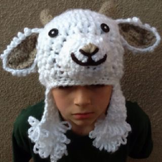 Gorro de oveja Crocheted Goat, Goat Hat Crochet, Goat Hat, Crochet Baby Lamb Hat Free Pattern, Grim Grinning Goats Crochet, Crochet Animal Hats, Crochet Kids Hats, Hat Patterns Free, Loom Knitting Projects