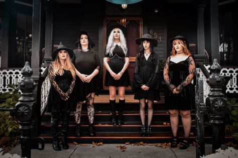 Witch Coven Photoshoot, Coven Photoshoot, Ahs Witches, Witch Photos, Witch Pictures, Witch Coven, Halloween Photography, Bachelorette Party Outfit, Witch Fashion