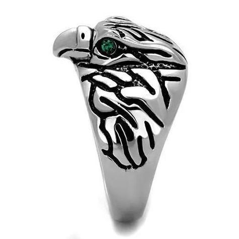 Order your Men's Ring today or find other unique styles at Jewelry Store by Erik Rayo. Our Jewelry will not fade, tarnish or leave your skin green. It is waterproof, comfort fit and made out of the best high quality materials in the United States to assure satisfaction. Men's ring above: Silver Eagle Ring Anillo Para Hombre Mujer y Ninos Kids Unisex 316L Stainless Steel Ring with Top Grade Crystal in Emerald About us: We are a Christian owned company inpired by God to use jewelry as a gift... Eagle Jewelry, Eagle Ring, Emerald Eyes, Silver Eagle, Silver Eagles, Green It, Men Ring, Stainless Steel Ring, Men's Ring