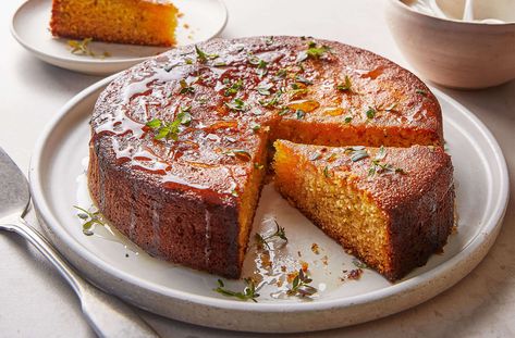 Polenta Cake Recipes, Thyme Cake, Lemon Polenta Cake, Waitrose Food, Polenta Cake, Polenta Cakes, Nourishing Traditions, Wildflower Honey, Lemon Thyme