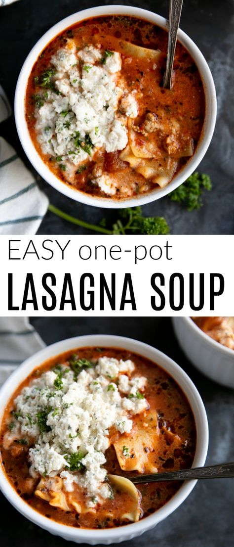 One Pot Lasagna Soup Recipe #sponsored #lasagnasoup #soup #lasagna #onepot #souprecipe #pasta #noodles | For this recipe and more visit, https://theforkedspoon.com/one-pot-lasagna-soup via @theforkedspoon One Pot Lasagna Soup, One Pot Lasagna, Lasagna Soup Recipe, Pot Lasagna, Classic Lasagna, Lasagna Soup, Ultimate Comfort Food, Pizza Pasta, Soup Recipe