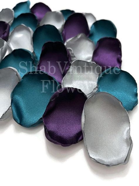 Did they ask? Did you say YES? Check out my beautifully handcrafted flower petals for your decor. Dark Teal, Silver & Purple Flower Petals, flower girl petals, baby shower,bridal shower, wedding aisle, reception, birthday party decor #party #bride #decor #brides #bridal #reception #wedding #etsyhunter #tabledecorations #weddingplanning Teal Purple And Silver Wedding, Dark Blue And Purple Wedding Decorations, Dark Purple Fall Wedding, Plum And Teal Wedding, Dark Teal Wedding Colors, Burgundy And Purple Wedding, Fall Purple Wedding, Teal And Silver Wedding, Teal And Purple Wedding