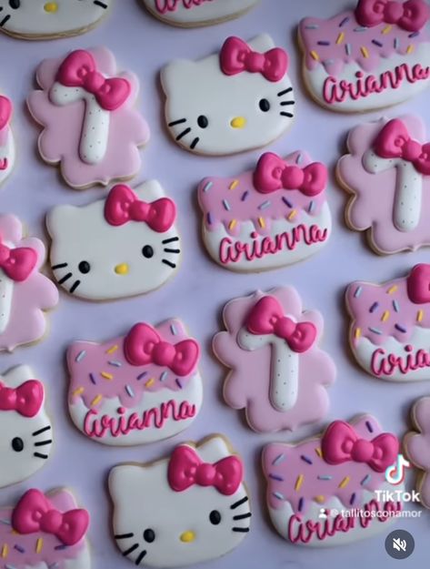 Hello Kitty Birthday Cookies, Hello Kitty Cookie Cake, Sanrio Sugar Cookies, Hello Kitty Cookies Decorated, Hello Kitty And Friends Party, Hello Kitty Sugar Cookies, Hello Kitty Treats, Sanrio Cookies, Hello Kitty Birthday Party Ideas