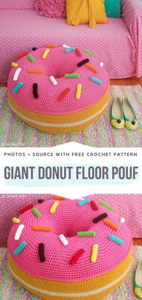 Giant Donut, Floor Pouf, Fun Crochet, Free Crochet Pattern, Free Crochet, Sprinkles, Beach Mat, Crochet Pattern, Outdoor Blanket