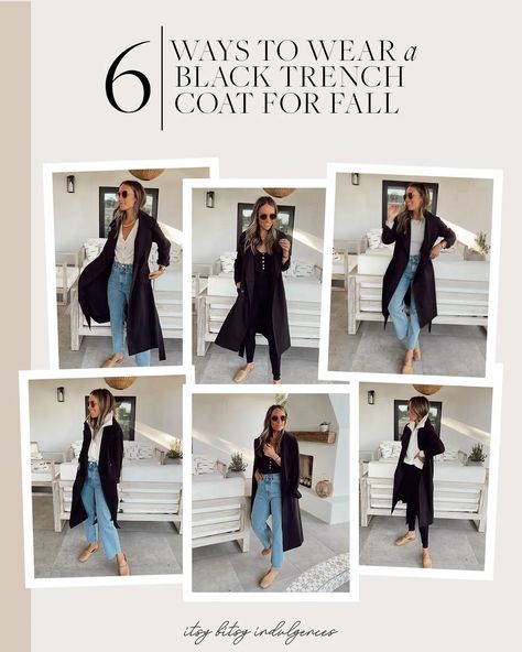 Soft Trench Coat Outfits, How To Wear Black Trench Coat, Black Trench Coat Casual Outfit, Women Black Trench Coat Outfits, Outfits With Black Trench Coats, Styling Black Trench Coat, Black Trench Outfit Women, Black Trench Coat Style, Outfit With Black Trench Coat