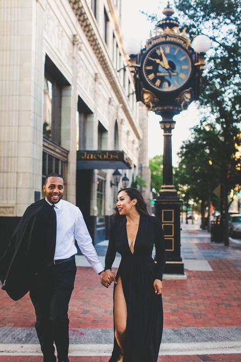 Fancy Couple Photoshoot, Engagement Photos Fancy, Fancy Engagement Photos, Downtown Jacksonville Florida, Fancy Couple, Urban Engagement Photos, Urban Engagement, Couples Engagement Photos, Bonnie Clyde