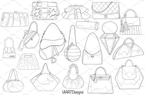 How To Draw Purses, How To Draw Bag, Purse Design Drawing, Bags Drawing Design Sketch, Bag Drawing Design, Hand Bag Drawing, Shoulder Bag Drawing, Bag Art Drawing, Hand Bag Illustration