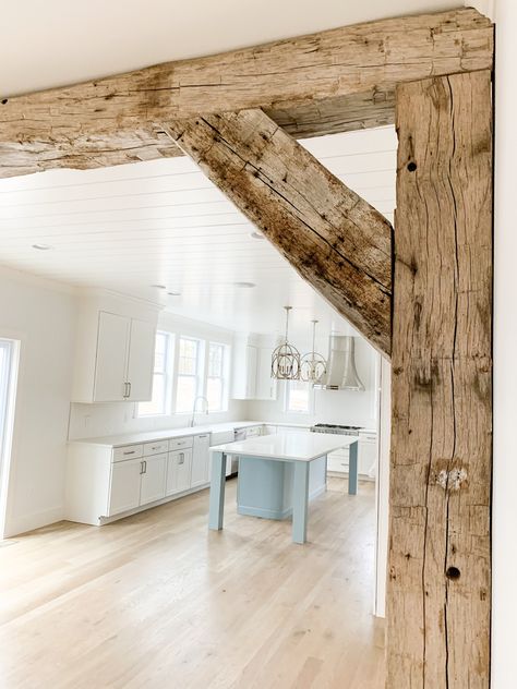 Rustic Beam Doorway, Ceiling Beams For Low Ceilings, Adding A Beam For Support, Barnwood Beams Ceiling, Wall Opening Between Rooms Wood Beams, Wood Beams On Slanted Ceiling, Cottage Ceiling Beams, Modern Beams Ceiling, Rustic Beams Ceiling