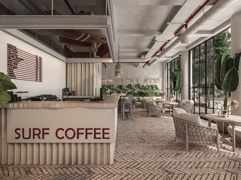 Surf Coffee Shop, Surf Coffee, Kentish Town, Coffee Logo, Coffee Shop Design, Coffee Decor, Cafe Interior Design, Speciality Coffee, Architecture Visualization