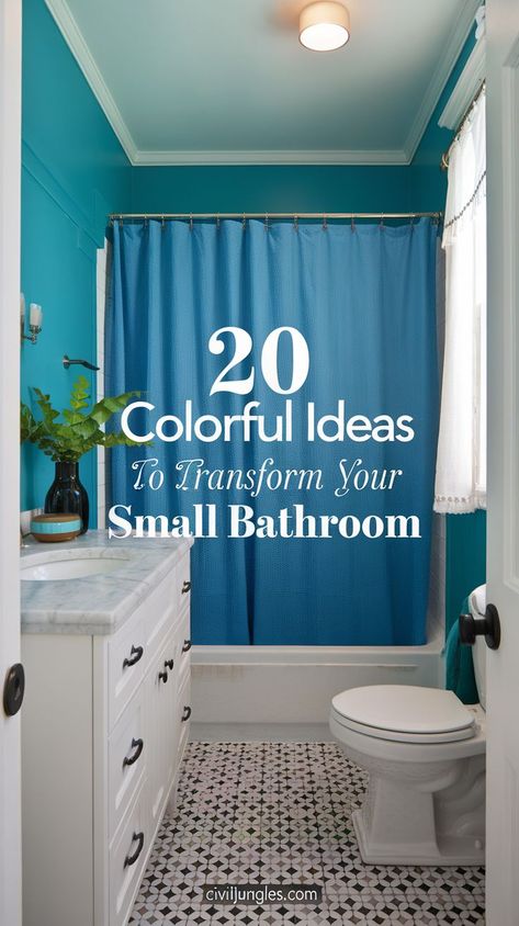 Discover 23 stylish small bathroom color ideas to transform your space into a vibrant, cozy haven. Learn how the right hues can make your bathroom appear larger, brighter, and more inviting, using carefully curated colors that suit various design tastes, from classic to modern. Explore palettes that breathe life into tight spaces. Colors For The Bathroom, Blue And Yellow Bathroom Ideas, Aqua Bathroom Ideas, Modern Bathroom Colors, Small Bathroom Color Ideas, Colorful Small Bathroom, Colorful Bathroom Ideas, Modern Bathroom Colours, Bathroom Color Ideas