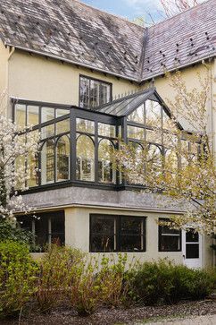 Transitional Exterior Home, Corner Balcony, Sunroom Remodel, Balcony Designs, New York Landscape, Traditional Porch, Transitional Exterior, House Addition, Porch Remodel