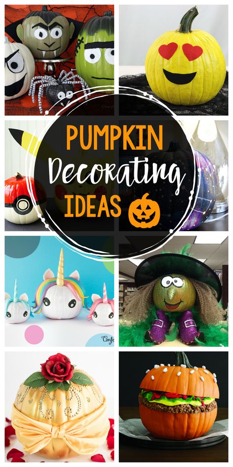 25 Fun Pumpkin Decorating Ideas-These cute no carve pumpkins are a fun way to celebrate Halloween! #halloween #halloweencrafts #pumpkins First Place Pumpkin Decorating Contest, Green Pumpkin Decorating Ideas, Clever Painted Pumpkins, Mini Pumpkin Decorating Contest, Unique Decorated Pumpkins, Bumpy Pumpkin Painting Ideas, Mario Pumpkin Decorating, Halloween Pumpkin Decorating Contest, Superhero Pumpkin Painting