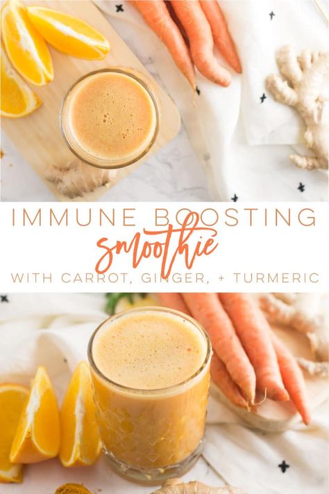 Vitamix Recipes, Carrot Smoothie Recipe, Carrot Ginger Smoothie, Orange Smoothie Recipes, Immune Boosting Smoothie, Carrot Smoothie, Turmeric Smoothie, Orange Smoothie, Ginger Smoothie