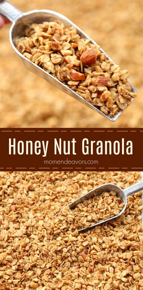 Basic Honey Nut Granola Recipe. This delicious homemade granola is easy to make, with few ingredients - perfect for breakfast, a snack, or as a yogurt mix-in! Granola Honey Recipe, Homemade Granola With Honey, Homemade Granola Healthy Clean Eating, Honey Oat Granola Recipe, Homemade Granola For Yogurt, Granola Recipes Homemade, Easy Granola Recipe 4 Ingredients, Homemade Granola Honey, Granola Recipe Honey