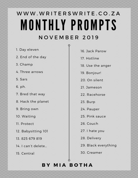 30 Writing Prompts For November 2019 | Writers Write November Prompts, Teen Writing Prompts, November Poetry, 100 Themes, Prompts Poetry, Monthly Prompts, Songwriting Lyrics, Songwriting Prompts, Writing Challenges