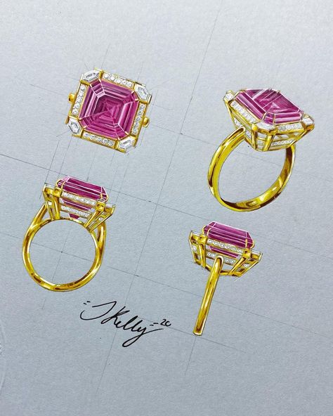 Jewellery Design House on Instagram: “Would you be interested in learning how to draw complex ring designs similar to this? Maybe you want to build up to this level..? We have…” Ring Sketch, Jewel Drawing, Diamond Dress Ring, Art Jewelry Design, Jewellery Design Sketches, Jewelry Illustration, Gemstone Art, Jewelry Design Drawing, Diamond Dress