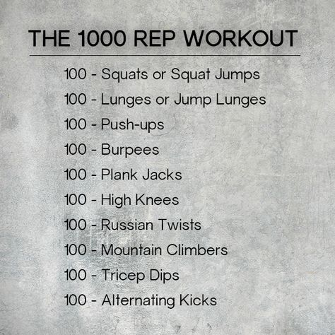 Rep Workout, Home Workout Challenge, Crossfit At Home, Workout Challenges, Plank Jacks, 100 Squats, Tricep Dips, The 1000, Russian Twist