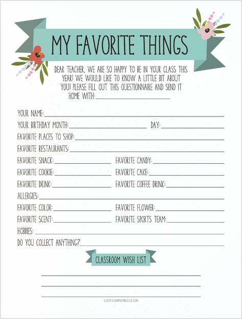 Learn what the teacher's favorite things are with this free printable teacher questionnaire! Get To Know My Teacher Printable, Teacher Christmas Questionnaire, Teachers Favorites List, Get To Know You Sheets Free Printable, Staff Favorites Questionnaire, Free Get To Know You Printable, Teacher Survey For Gifts Favorite Things, Staff Favorite Things List, Teacher Get To Know Me Template