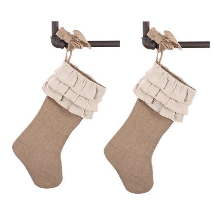 Fennco Styles Sidonia Cotton and Jute Ruffled Holiday Decor Christmas Tree Skirt (13"x19" Stocking-2 Pack) - Walmart.com Christmas Stocking Tutorial, Rustic Christmas Stocking, Farmhouse Christmas Stockings, Jute Design, Burlap Christmas Stockings, Burlap Stockings, Christmas Stocking Holders, Chic Holiday, Burlap Christmas