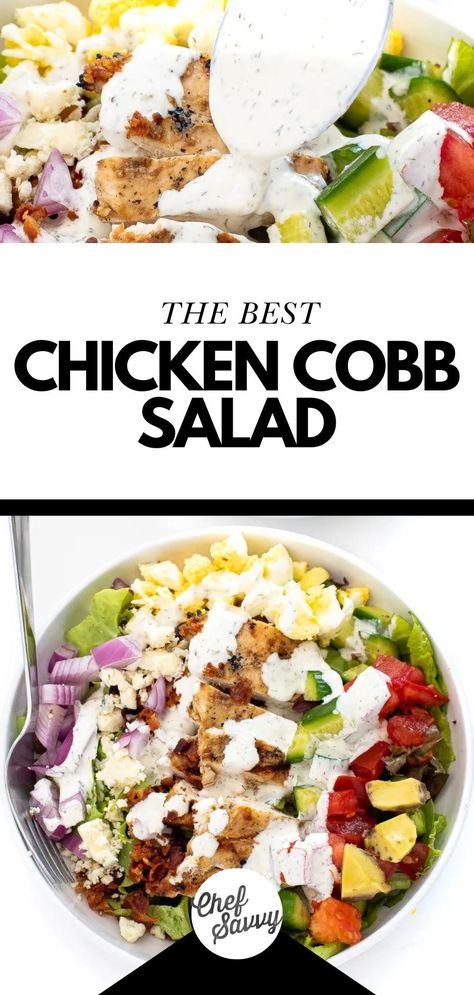 Grilled Chicken Cobb Salad Recipes, Healthy Chicken Cobb Salad, Fried Chicken Cobb Salad, Chicken Cobb Salad Recipe, Barbecue Chicken Salad, Simple Grilled Chicken, Cobb Salad Dressing, Cobb Salad Ingredients, Chicken Cobb Salad