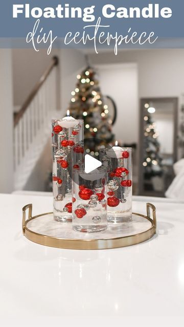 Catherine Grey on Instagram: "DIY floating candle centerpiece for the Holidays! ✨❤️🎄 I will link everything I used in my bio or you can type in the urls below:

-glass vases: https://amzn.to/3G79OnD
-water gels: https://amzn.to/3trIV6o
-red & silver pearls: https://amzn.to/3DVbHkA
-floating candles: https://amzn.to/3UySegu

🚨 small objects are obviously a choking hazard to kids & animals and water gels are for decorative purposes only - do NOT eat them or let kids eat them as they may be toxic to ingest 🚨 

#floatingcandles #diyhomedecor #diydecor #amazonhome #amazonhomefinds #amazonhomedecor #christmasdecor #christmasdecorating #holidaycenterpiece #christmascenterpiece #amazonmusthaves #amazondeals #kitchendecor #holidaydecoration #holidaydecor #seasonaldecor" How To Do Floating Candles, Holiday Floating Candle Centerpieces, Christmas Floating Candle Centerpieces, Waterbeads Centerpiece Diy, Floating Pearls Centerpiece, Floating Candles Centerpieces, Water Beads Centerpiece, Floating Candle Centerpieces Diy, Floating Candle Decorations