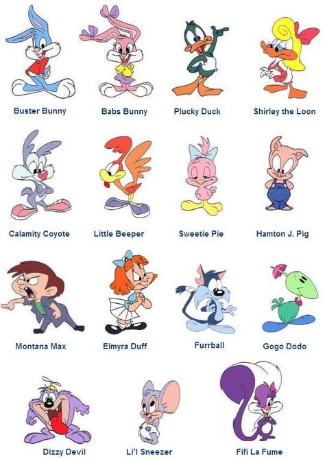 Tiny Toon Adventures Tiny Cartoon Characters, Tiny Toons Characters, Tiny Toons Adventures, Tattooed Cartoon Characters, Tiny Toons Looniversity, Looney Toons Drawings, Loony Toons Drawing, Looney Tunes Tattoo Ideas, Toon Characters